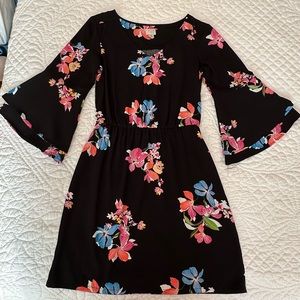 A New Day Black Floral Bell-Sleeve Dress